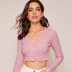 SHEIN V-neck lettuce trim hem crop tee